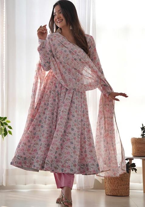 Sky Blue Sequins Organza Kurta Set