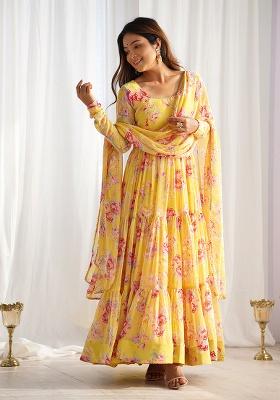 knee length dresses for ladies Plus Size Daffodil Yellow Lehenga 5XL