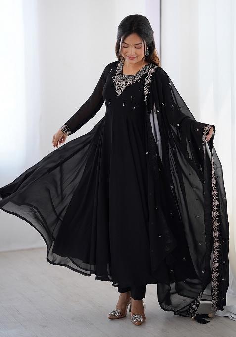 Black Sequins Georgette Kurta Set