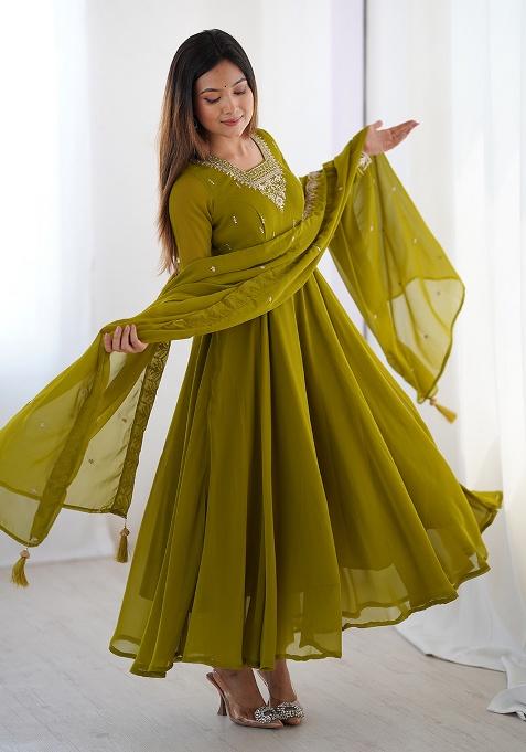 Mehendi Sequins Georgette Kurta Set