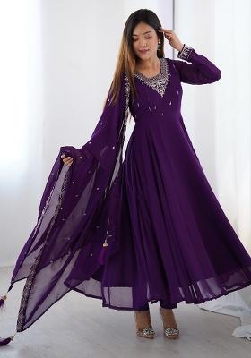 Purple Sequins Georgette Kurta Set