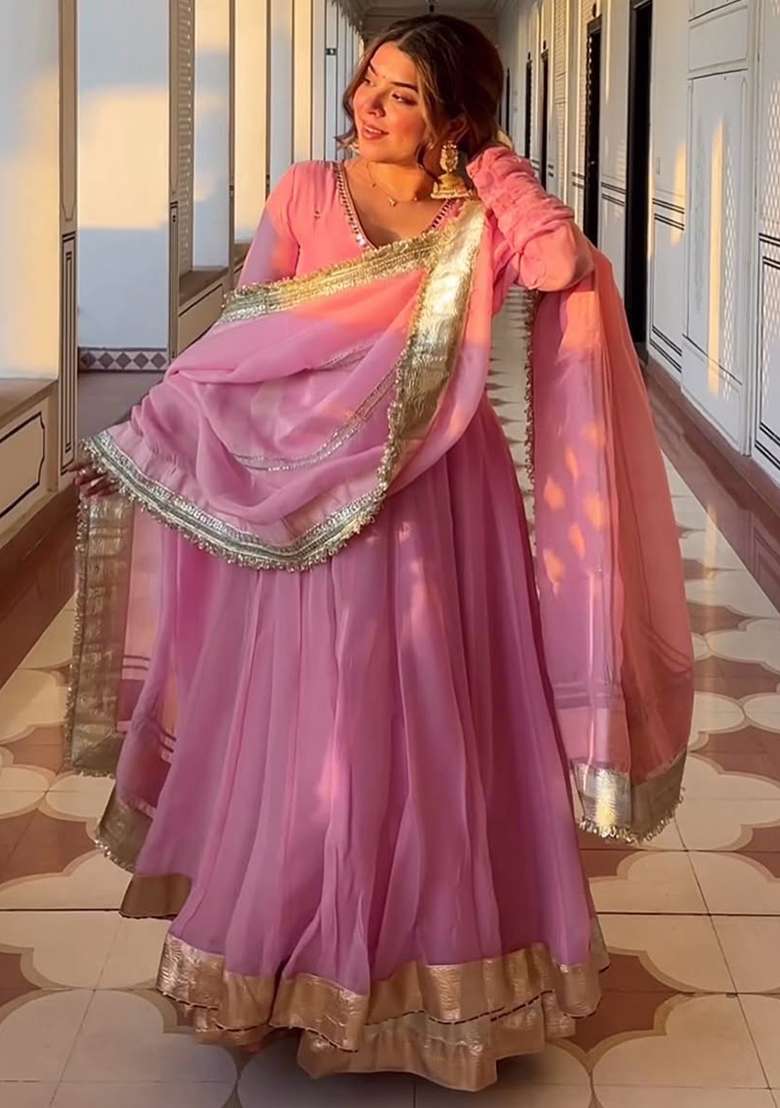 Purple Sequins Organza Kurta Set - Indya