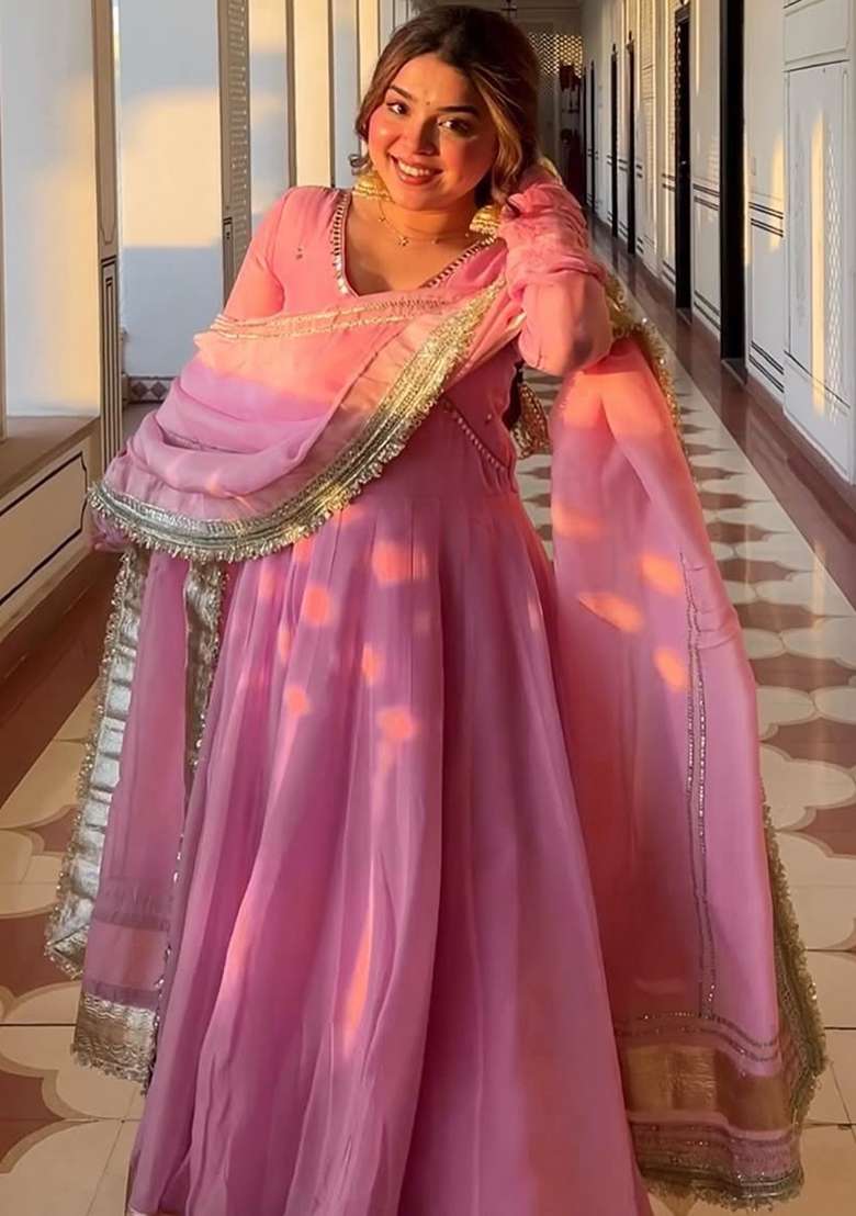 Purple Sequins Organza Kurta Set - Indya