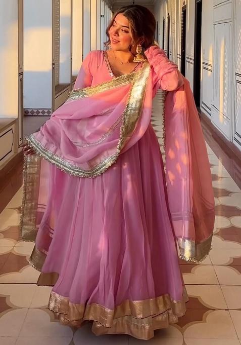 Purple Sequins Organza Kurta Set