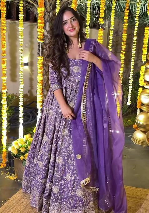 Purple Sequins Silk Kurta Set