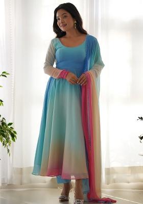 Sky Blue Sequins Georgette Kurta Set
