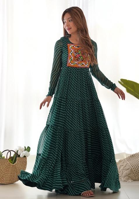 Bottle Green Sequins Georgette Kurta