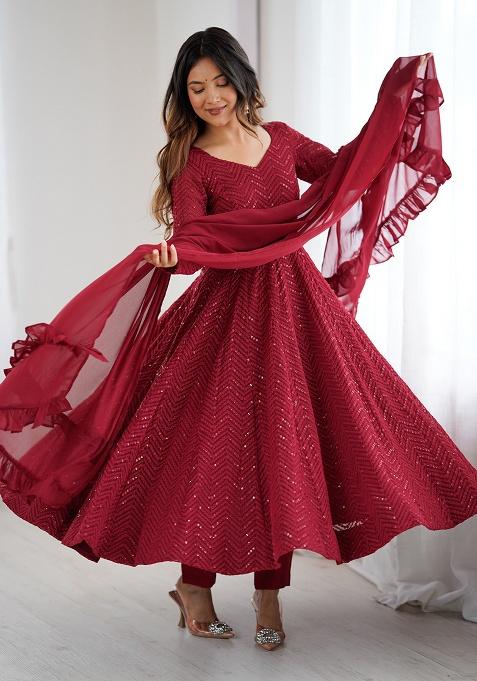 Green Sequins Georgette Kurta Set