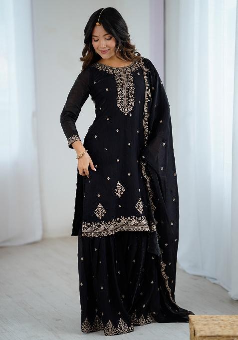 White Sequins Silk Kurta Set