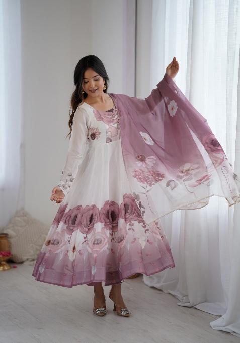 Onion Pink Sequins Organza Kurta Set