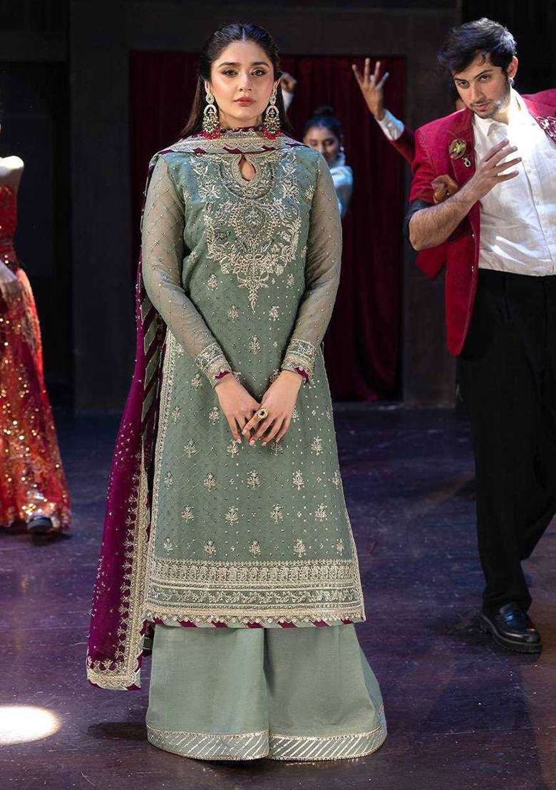 Pista Embroidery Georgette Kurta Set - Indya