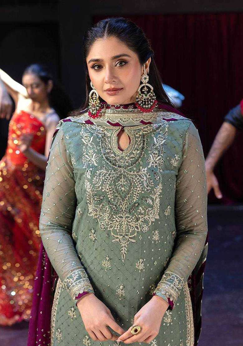 Pista Embroidery Georgette Kurta Set - Indya
