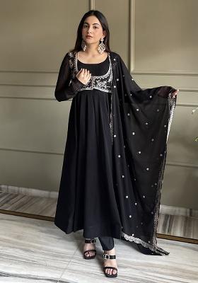 Black Embroidered Georgette Anarkali Set