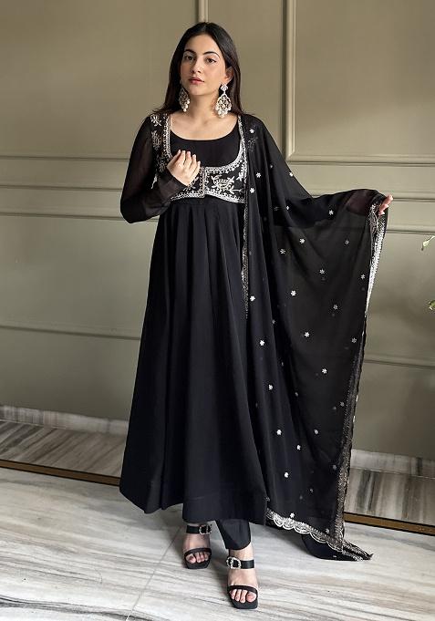 Black Embroidery Georgette Salwar Kameez
