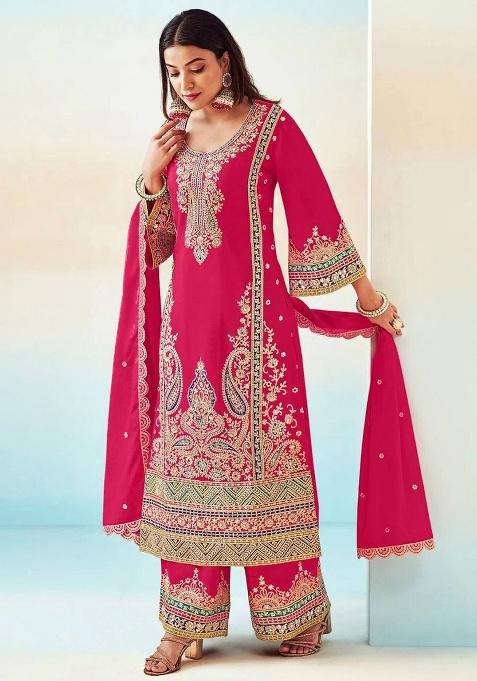 Pink Embroidered Chinon Pakistani Suit Set