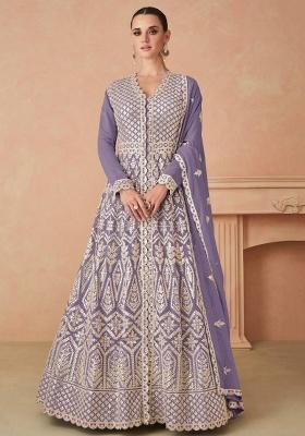 Lavender Embroidered Georgette Anarkali Set