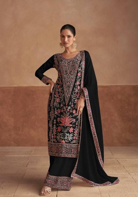 Black Embroidered Chinon Pakistani Suit Set