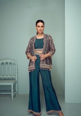 Teal Blue Printed Chinon Co Ord Set