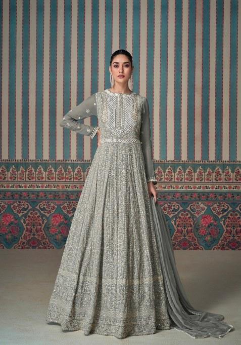 Light Grey Embroidery Georgette Gown