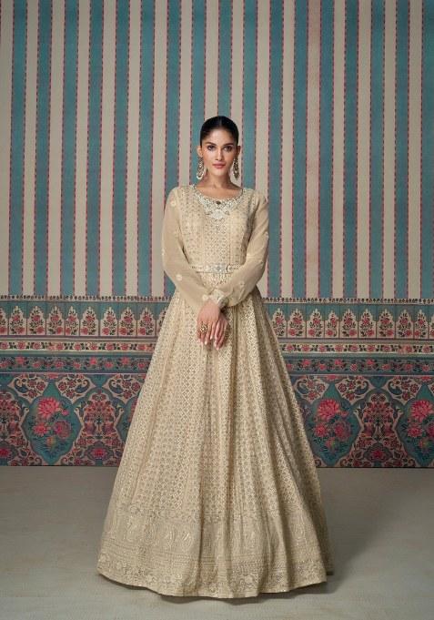 Cream Embroidery Georgette Gown