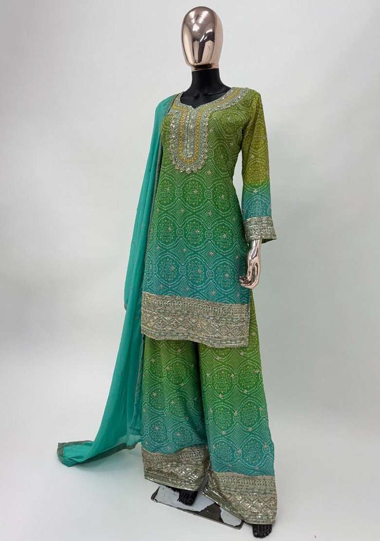 Multicolor Sequin Work Chinon Sharara Set - Indya