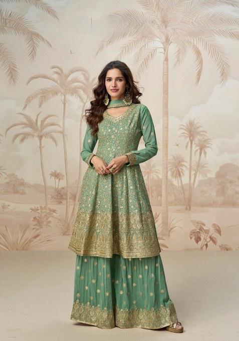 Dusty Green Embroidery Georgette Salwar Kameez