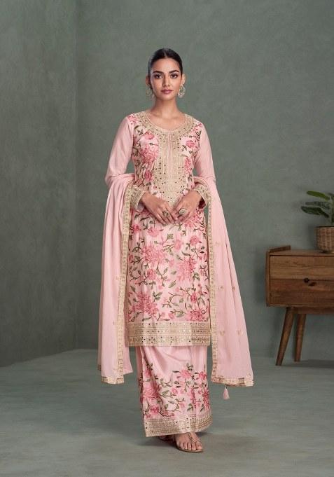 Light Pink Embroidery Chinon Salwar Kameez