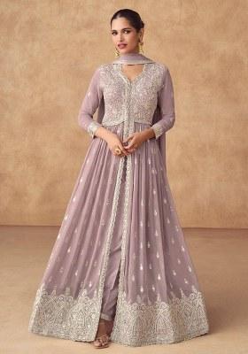 Light Purple Embroidered Silk Anarkali Set