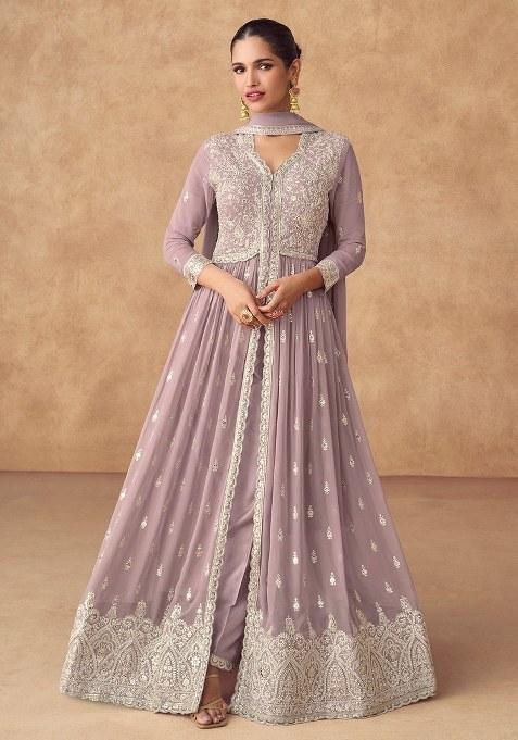 Light Purple Embroidery Silk Salwar Kameez