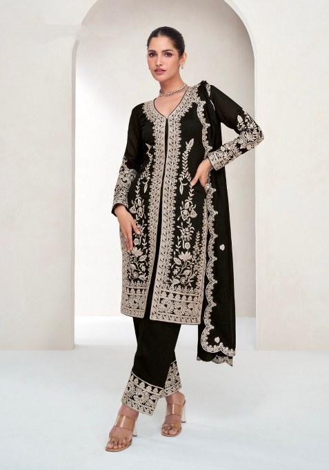 Black Embroidery Chinon Salwar Kameez
