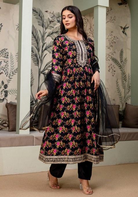 Black Embroidery Cotton Salwar Kameez