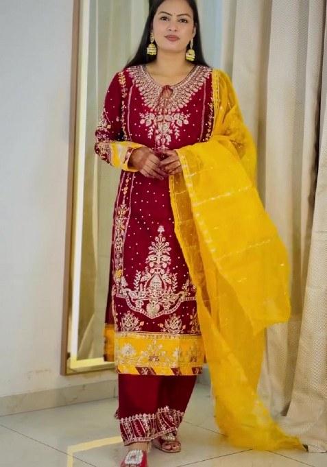 Pink Embroidery Chinon Salwar Kameez