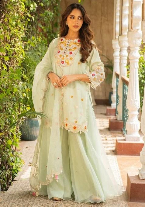 Sea Green Embroidery Georgette Salwar Kameez
