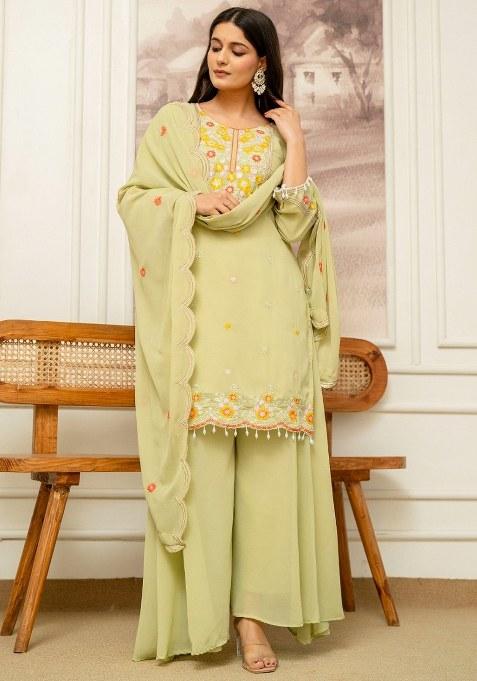 Sea Green Embroidery Georgette Salwar Kameez