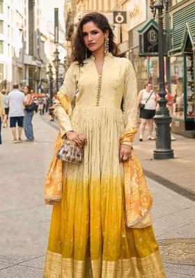 Mustard Yellow Ombre Embroidery Silk Salwar Kameez