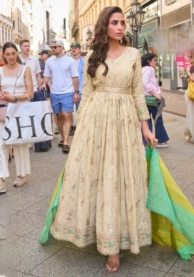 Beige Embroidery Silk Salwar Kameez