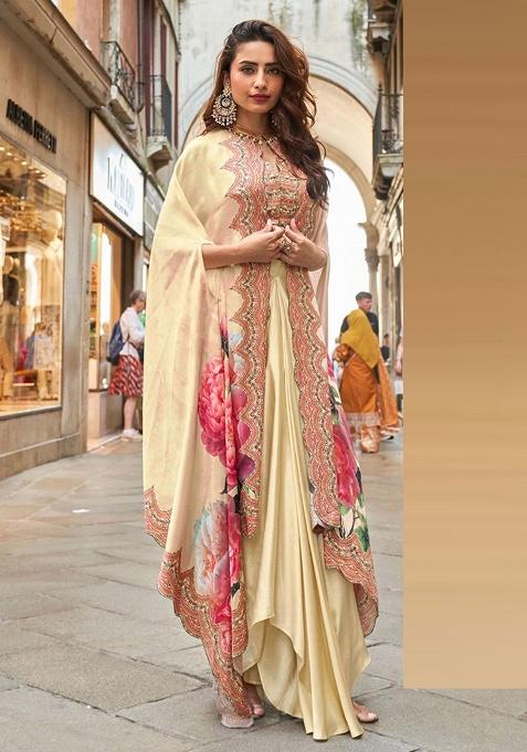 Beige Embroidery Crepe Salwar Kameez