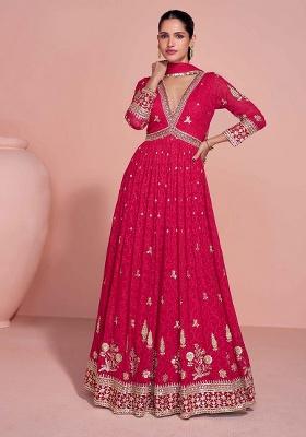 Rani Pink Embroidery Georgette Salwar Kameez