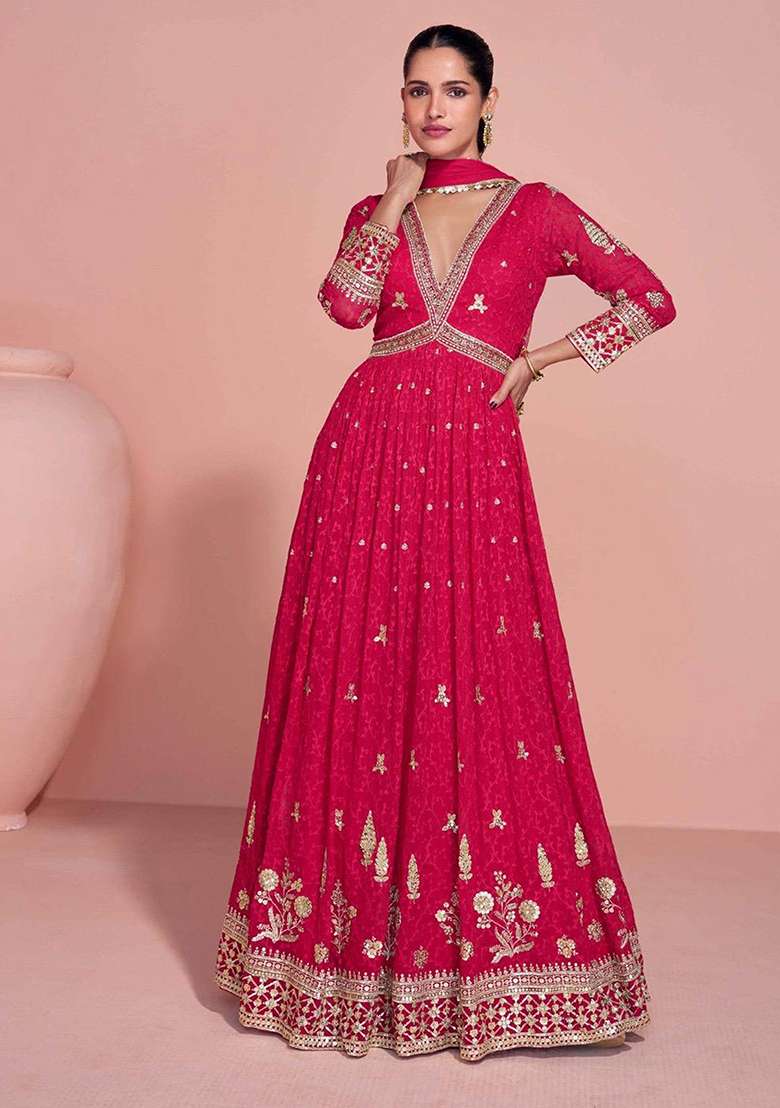 Rani Pink Embroidery Georgette Salwar Kameez - Indya