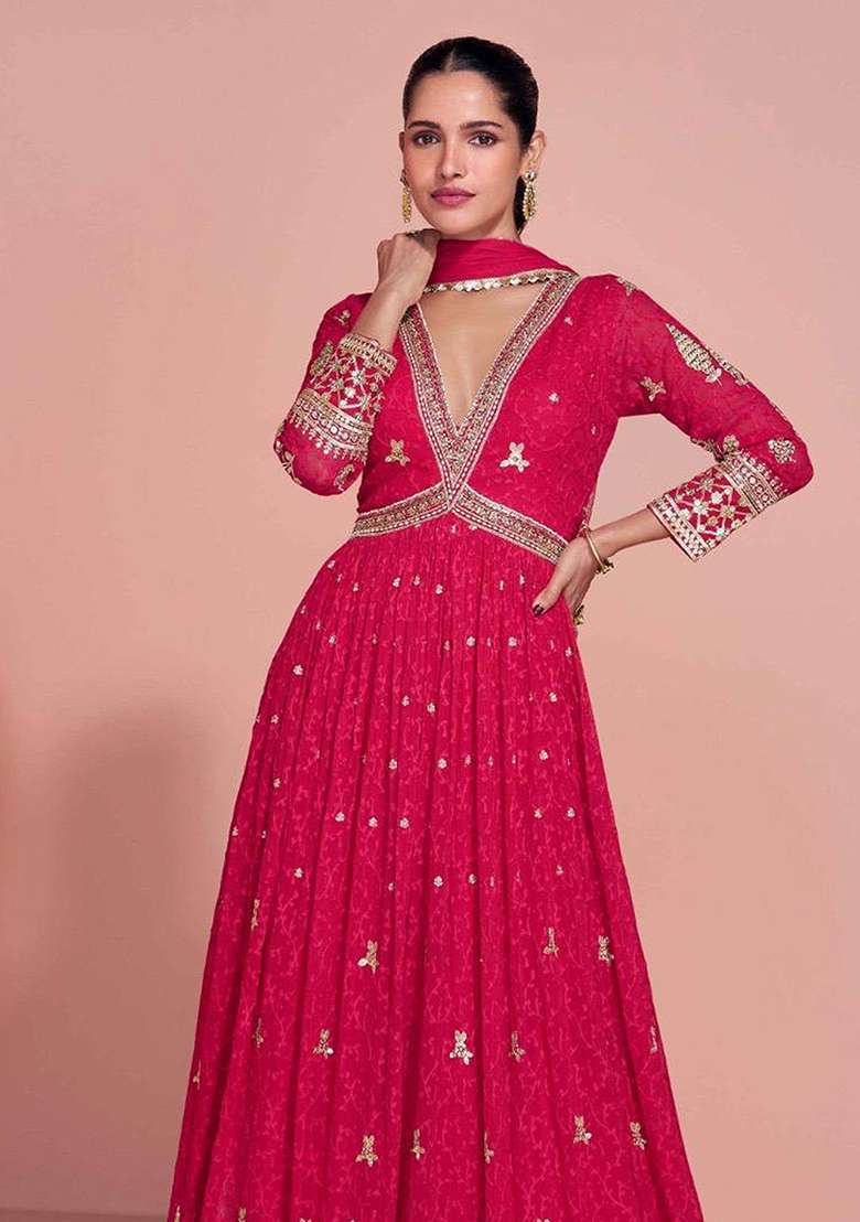 Rani Pink Embroidery Georgette Salwar Kameez - Indya