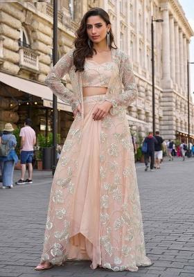 Soft Peach Embroidery Crepe Salwar Kameez