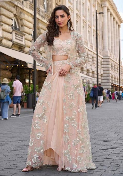 Soft Peach Embroidery Crepe Salwar Kameez