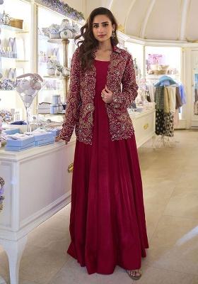 Maroon Embroidery Silk Salwar Kameez