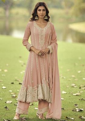 Peach Embroidery Georgette Salwar Kameez