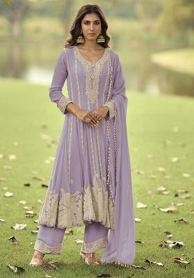 Lavender Embroidery Georgette Salwar Kameez