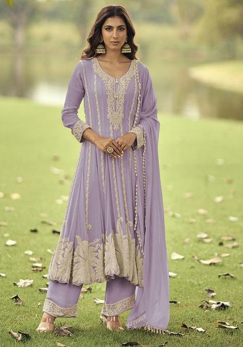Lavender Embroidery Georgette Salwar Kameez