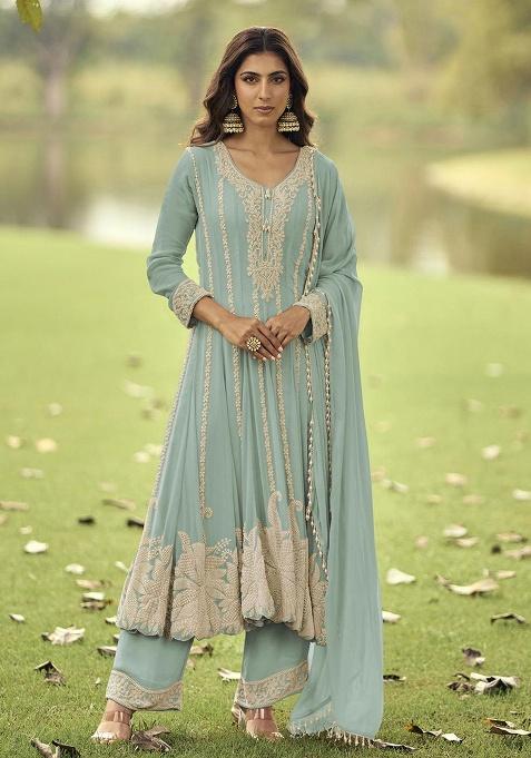 Mint Embroidery Georgette Salwar Kameez