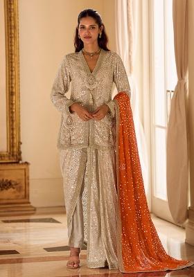 Champagne Beige Embroidery Georgette Salwar Kameez