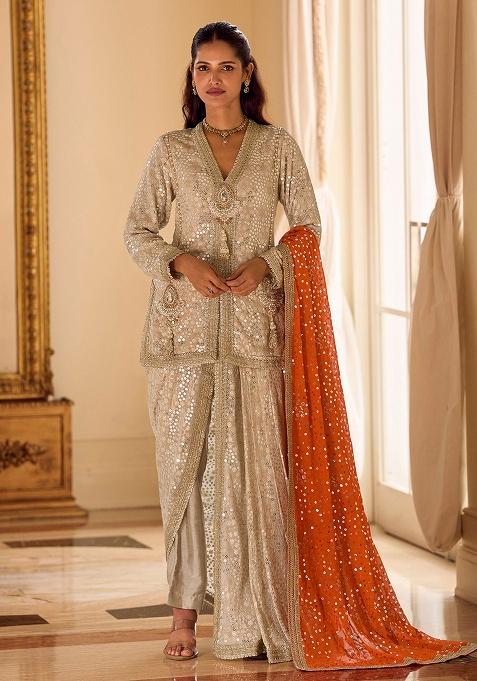 Champagne Beige Embroidery Georgette Salwar Kameez