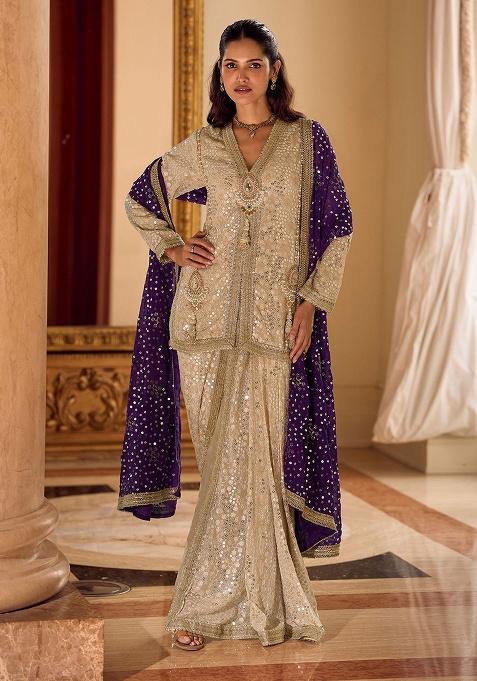 Champagne Beige Embroidery Georgette Salwar Kameez